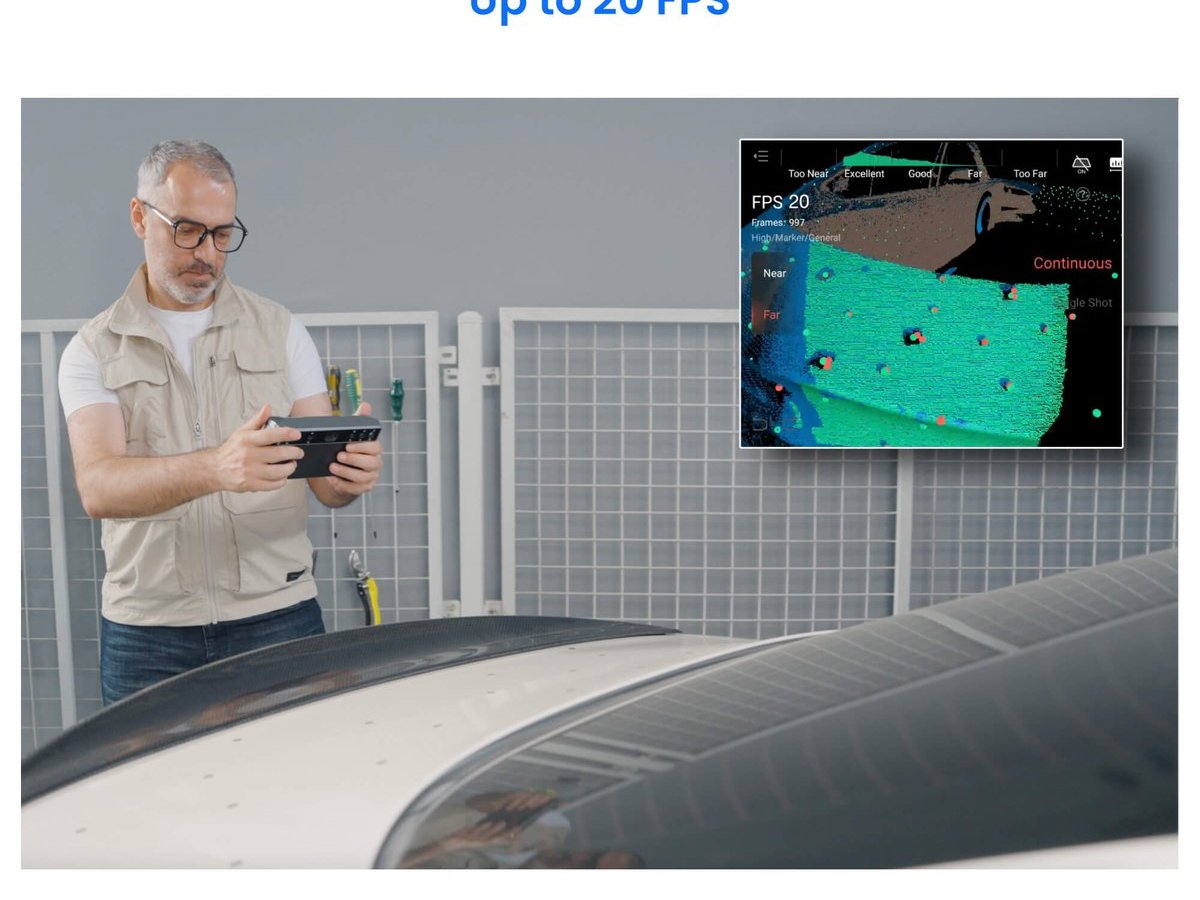 Scan 3D de carroceria veicular completa — modo distante MIRACO Plus